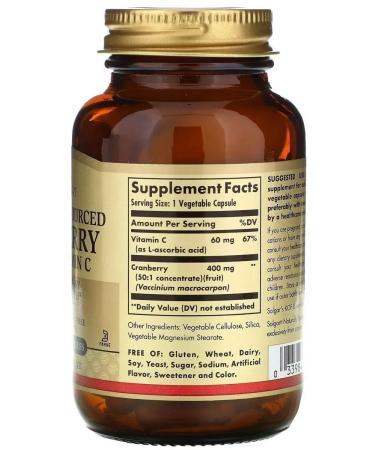 SOLGAR Natural Cranberry with Vitamin C 60 capsules (590 mg) - Buy Online on GoSupps.com
