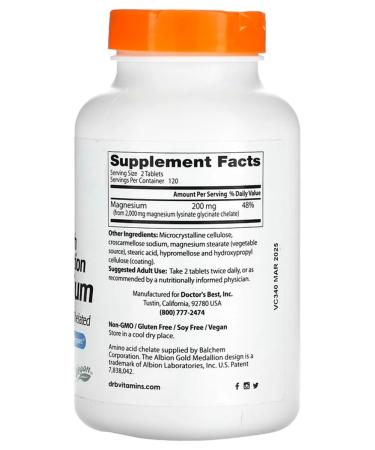 Doctor's Best Magnesium Lysinate Glycinate 240 tablets - Buy Online on GoSupps.com