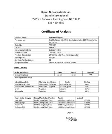 Double Wood Supplements Marine Collagen Sea Collagen USA 456 - Buy Online on GoSupps.com