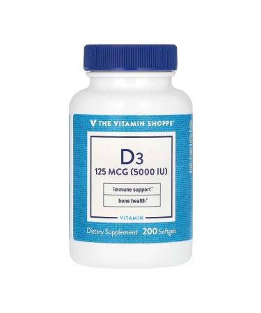 The Vitamin Shoppe Vitamin D3 125 g (5000 IU) 200 capsules