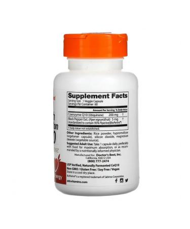 Doctor's Best Coenzym Q10 (CoQ10 with Bioperine) 60 vegetarian capsules - Buy Online on GoSupps.com