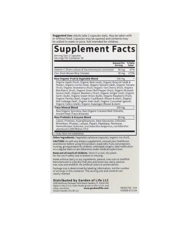 Garden of Life Vitamin Code Unprocessed zinc 60 vegan capsules - Buy Online on GoSupps.com