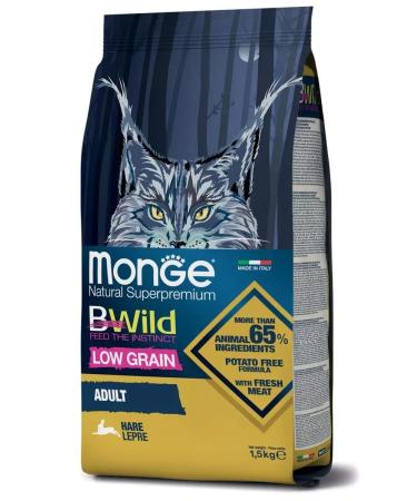 MONGE Bwild Low Grain Adult dry cat food with a hare of 1.5 kg - Buy Online on GoSupps.com