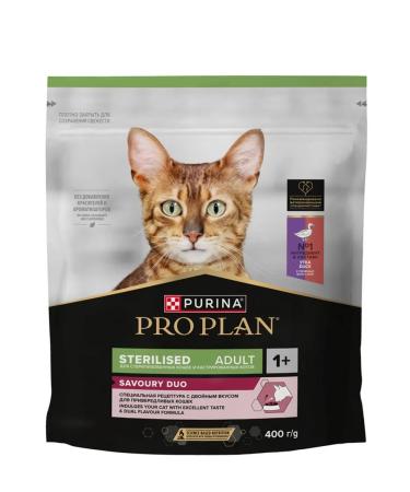 PRO PLAN Food for adult sterilized cats with duck and liver 0.4 kg - Buy Online on GoSupps.com