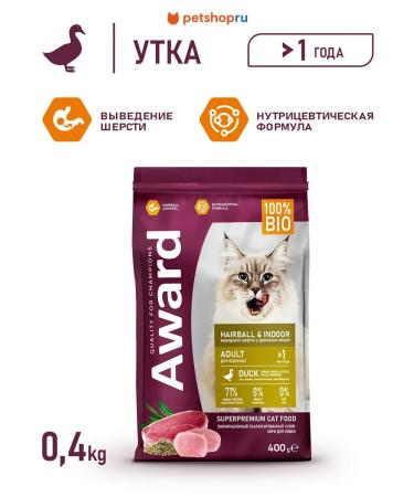 AWARD Dry food for cats duck and turkey 400 g