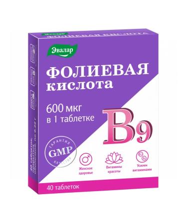 Evalar Folic acid with vitamins B12 and B6 40 tablets