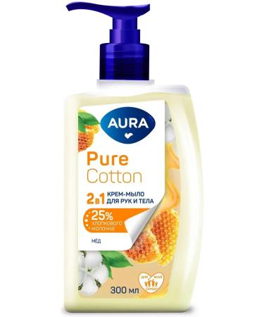 Aura Cream-soap Pure Cotton 2B1 moisturizing cotton and honey 300 ml