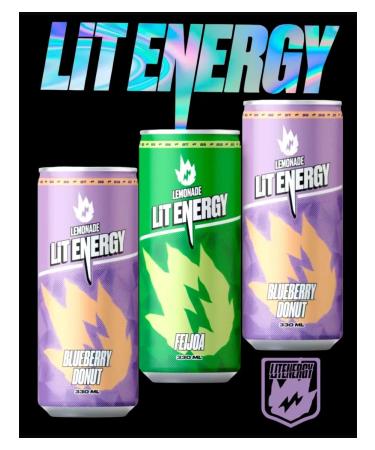 LIT ENERGY Lemonade 2 tastes of Feihoa and blueberries. 3 banks