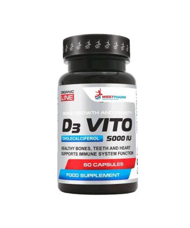 Westpharm Westfarm D3 Vito 5000 IU Vitamin D3 5000 IU 60 capsules - Buy Online on GoSupps.com
