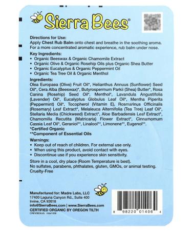 Sierra Bees Balm for rubbing the chest Chest Rub Balm 17 g - Buy Online on GoSupps.com