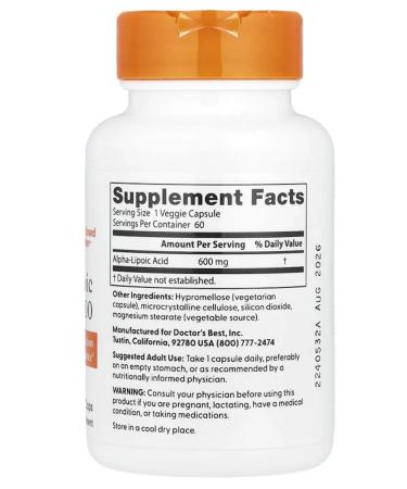 Doctor's Best Doctor best alpha-lipoic acid 600 mg 60 capsules - Buy Online on GoSupps.com
