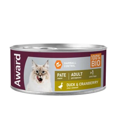 AWARD Wet food for adult cats: duck pate with cranberries 100g - Buy Online on GoSupps.com