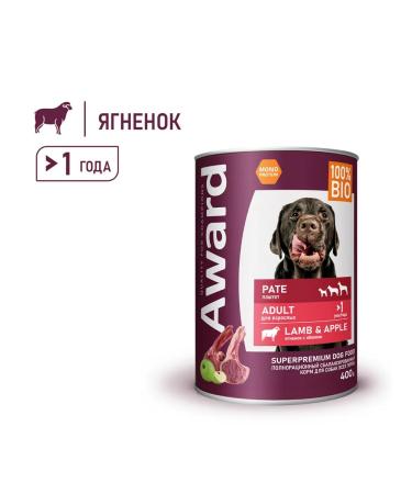 AWARD Wet food for adult dogs: lamb pate with apple 400g