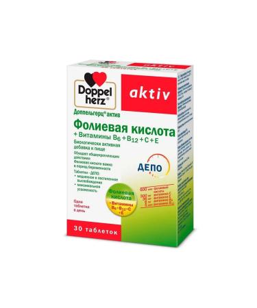 Doppelherz Folic acid+vitamins B6+B12+C+E 1134 mg 30pc -1 units - Buy Online on GoSupps.com