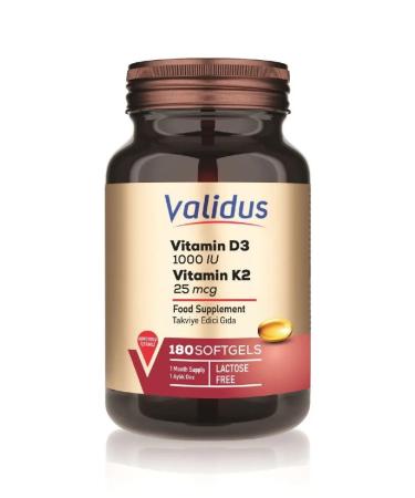 Validus Vitamin D3 1000MO + K2 180 capsules