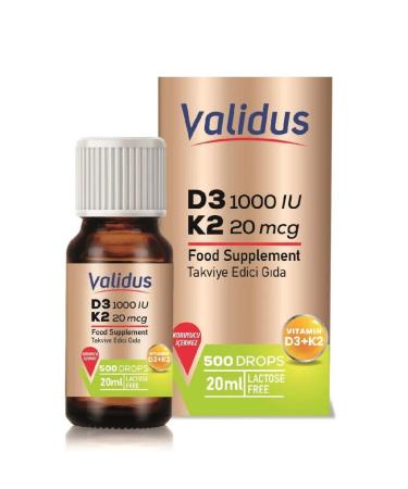 Validus Vitamin D3 + K2 drops 20 ml