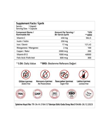 Validus Iron 17 mg + vitamins C and B12 + inulin 250 mg 90 capsules - Buy Online on GoSupps.com