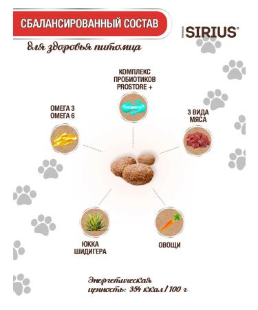 SIRIUS Dog food for dry meat diet 2kg - Buy Online on GoSupps.com