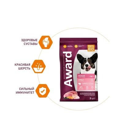AWARD Dry food for medium dogs with turkey and chicken 2 kg - Buy Online on GoSupps.com