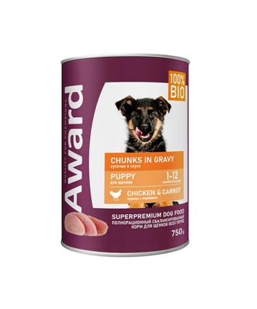 AWARD Canned food for puppies pieces with chicken and carrots 750g x 12pcs
