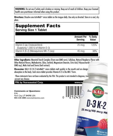 KAL D-3 K-2 Activmelt 25MCG 60K D3 K2 - Buy Online on GoSupps.com