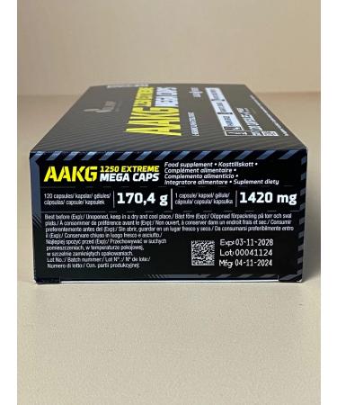 Olimp Nutrition Arginine amino acids Aakg Mega Caps 1250 120 capsules - Buy Online on GoSupps.com