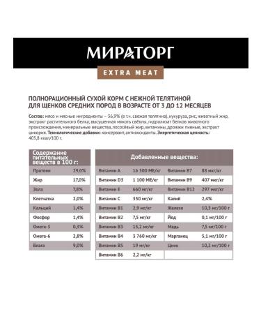 Miratorg Dry downshole of medium breeds 3-12 months veal 10 kg - Buy Online on GoSupps.com