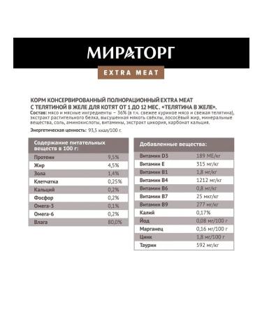 Miratorg Spider for kittens from 1 to 12 months with veal in jelly 80 grams - Buy Online on GoSupps.com