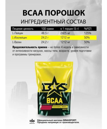 Binasport BCAA amino acids 200 g (natural taste) - Buy Online on GoSupps.com
