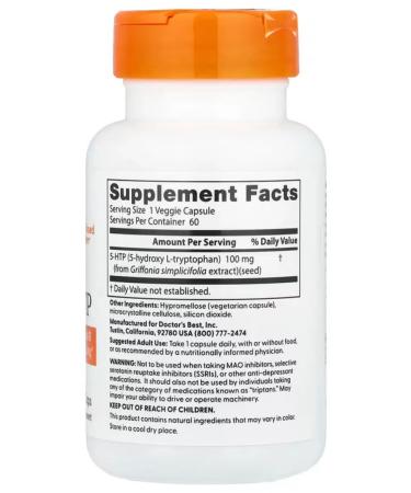 Doctor's Best 5-HTP 5-hydroxitriptophan 100 mg 60 capsules - Buy Online on GoSupps.com