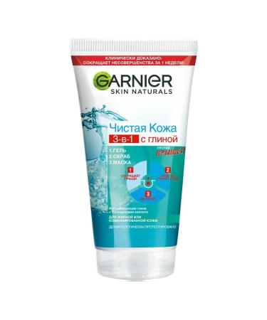 Garnier Face remedy pure skin 3V1 gel + scrub