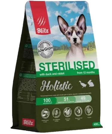BLITZ Dry Holistic food for sterilized cats duck 0.4 kg - Buy Online on GoSupps.com