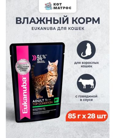 Eukanuba Wet food for cats with beef in sauce - 85g x 28pcs
