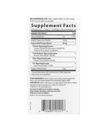 enzymedica Papaya Gold Papaya and Mint 60 tablets - Buy Online on GoSupps.com