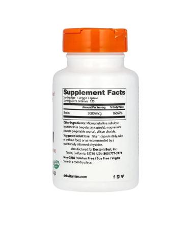 Doctor's Best BIOTIN 5000Mg 120 capsules - Buy Online on GoSupps.com