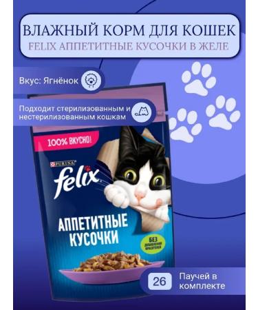 FELIX Wet food for adult cats with lamb in jelly 75g 26pcs