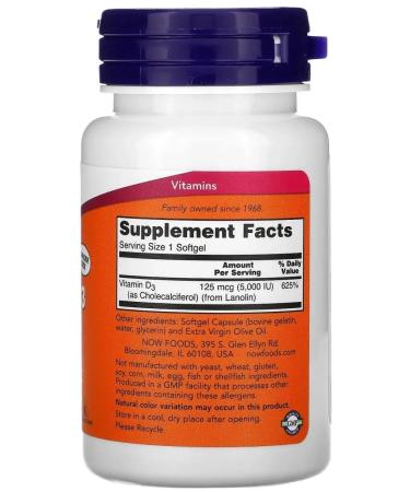 NOW NUTRITION Now Vitamin D3 5000 ME 240 capsules - Buy Online on GoSupps.com