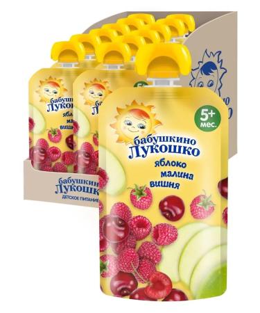 grandma's basket Puree apple+raspberries+cherry 5+months 90g 12 pcs - Buy Online on GoSupps.com