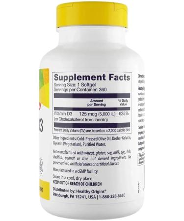 Healthy Origins Vitamin D3 125 g 360 capsules - Buy Online on GoSupps.com