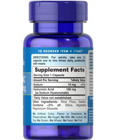 Puritan's Pride Hyaluronic acid Hyaluronic Acid 100 Mg 30 capsules - Buy Online on GoSupps.com