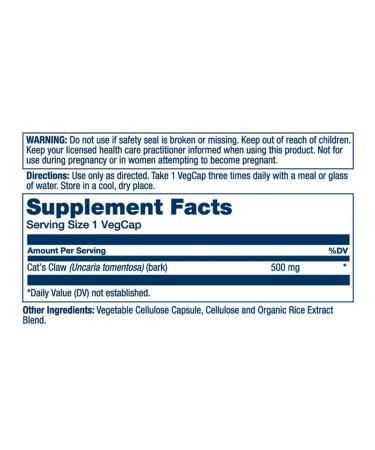 Solaray Cat's CLAW 500MG 100 capsules - Buy Online on GoSupps.com