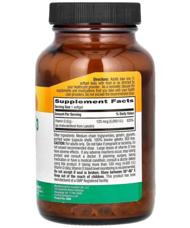 Country Life Vitamin D3 (Vitamine D3) 125 g (5000 IU) 200 capsules - Buy Online on GoSupps.com