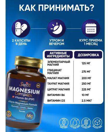 Swiss bork Magnesium complex + vitamin B6 (P5P) 125 mg 60 tablets - Buy Online on GoSupps.com