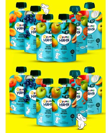 Frutonyanya Assorted puree fruit baby 12pcs 90g. Without sugar