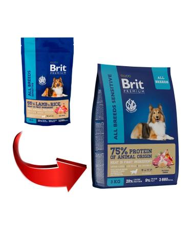 Brit Dry Premium food for sensitive dogs lamb 3kg - Buy Online on GoSupps.com