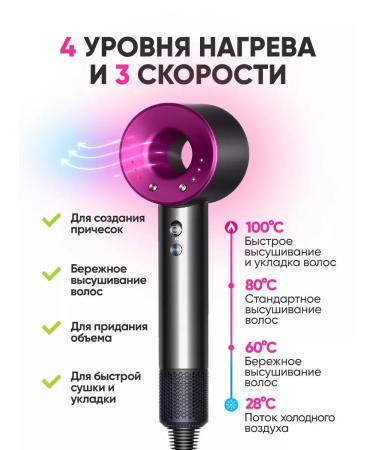 Hair hair dryer professional dyson analogue with nozzles - Buy Online on GoSupps.com