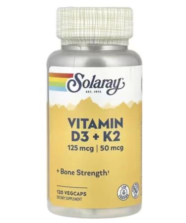 Solaray Vitamins D3 and K2 120 VEGCAP capsules