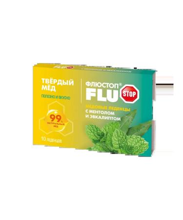 Beauty Flustop hard honey lozenges with menthol and eucalyptus 10 lozenges weighing 3 grams.
