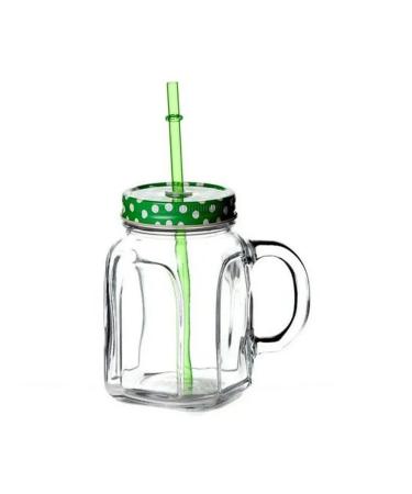 Bank with a lid and a tube at home 450 ml glass