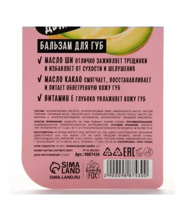 Beauty Fox Lip balm with shea butter and vitamin E honey melon 2 sh - Buy Online on GoSupps.com